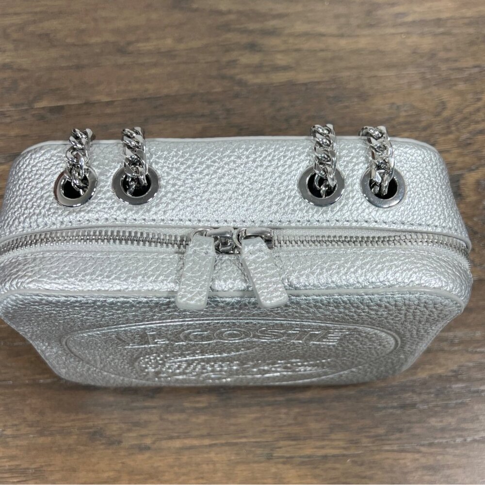 LACOSTE Croco Crew Silver Leather Bag with 2-way Chain Strap NF3245NJ EUC - Picture 6 of 10